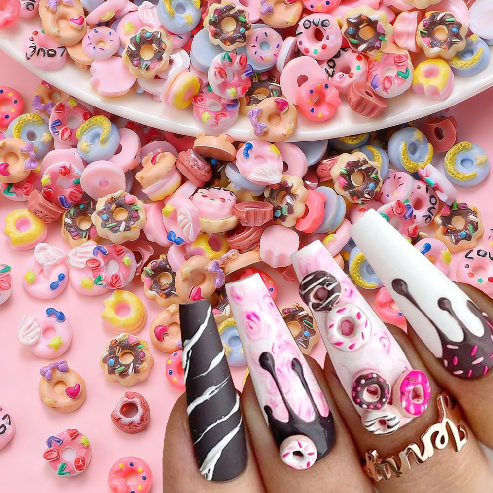 Art Craft Ice Cream - 50pcs Pink Donut Cartoon Nail Art