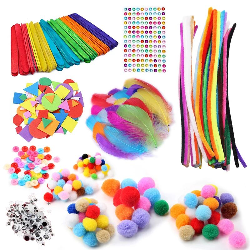 Art And Craft Nature - Kids Creative Plush Stick Pompoms Rainbow