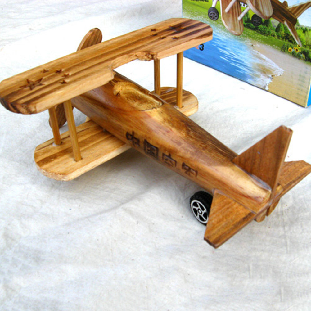 Art And Craft Nature - 2Pcs Wooden Airplane Desktop Ornament Natural