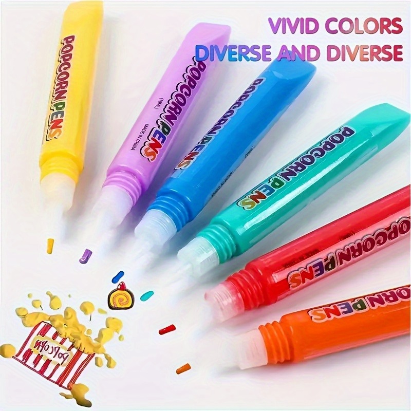 Art Craft For Toddlers - 6pcs Puffy Popcorn Art Pens, 3D