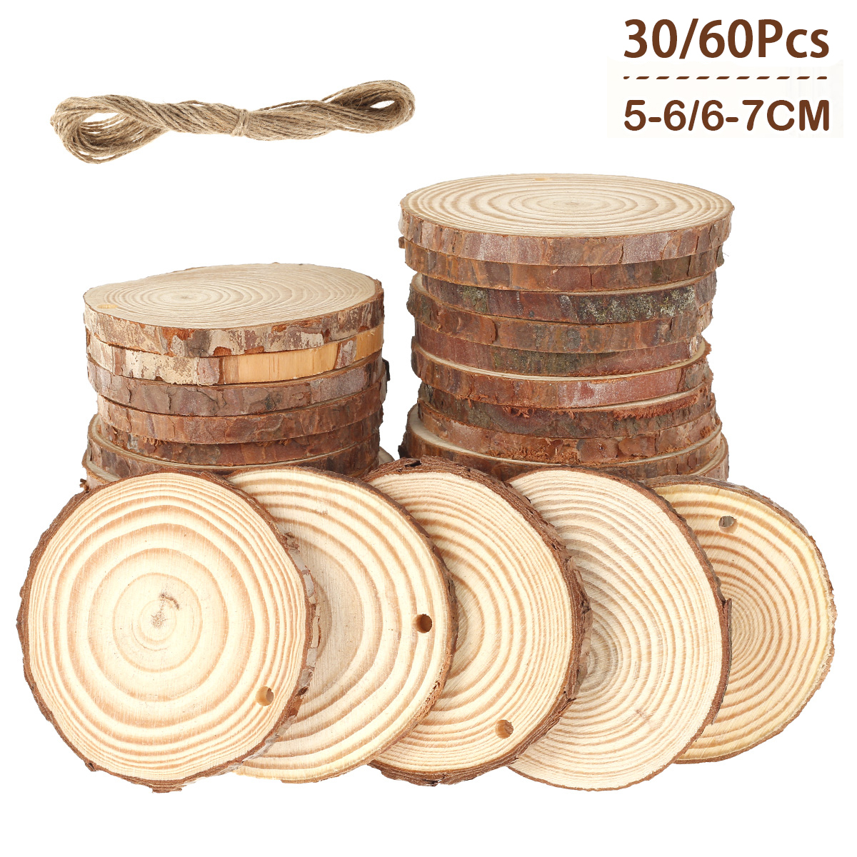 Art Y Craft - 30/60Pcs Natural Unfinished Wood Slices Round