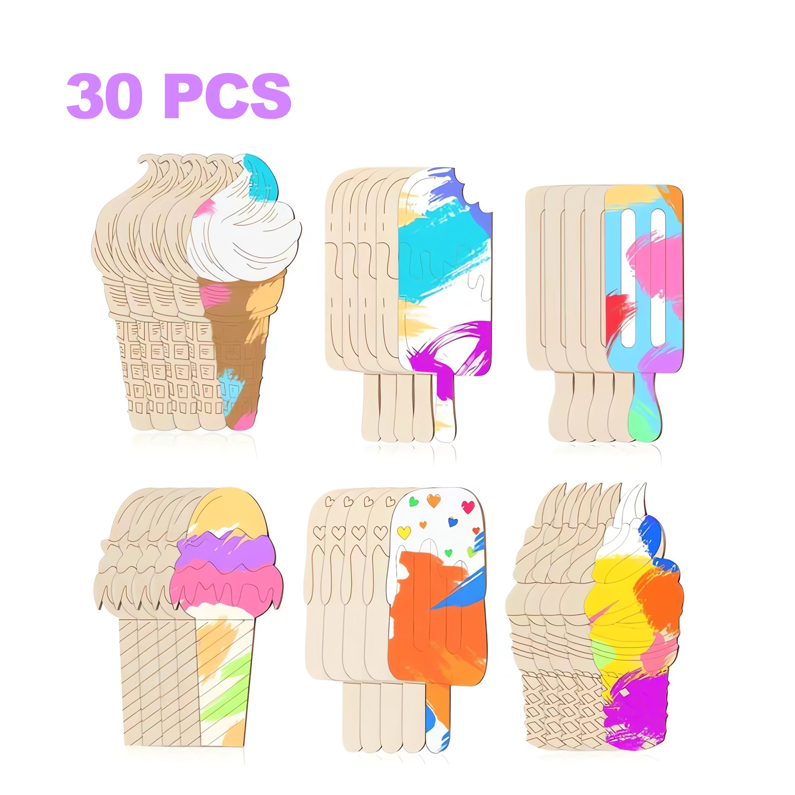 6/30pcs Ice Cream Wood Cutouts – обзор и цена Art Craft Ice Cream