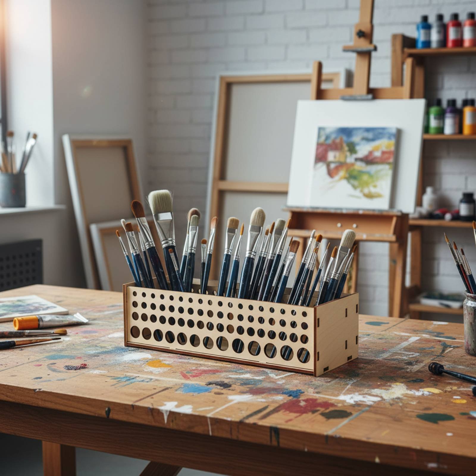 Paint Brush Rack 67 Holes Wood – обзор и цена Art And Craft Studio