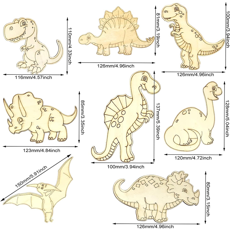 8/24 Pieces Unfinished Wooden  – обзор и цена Art Craft Dinosaurs